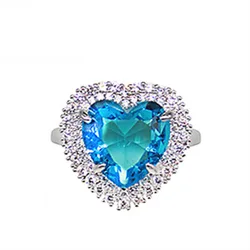 JUHU Ice and Snow Fairy Tale Series Ring Micro-inlaid Zircon Ice Blue Love Heart Opening Ring Crystal Butterfly Ring Female