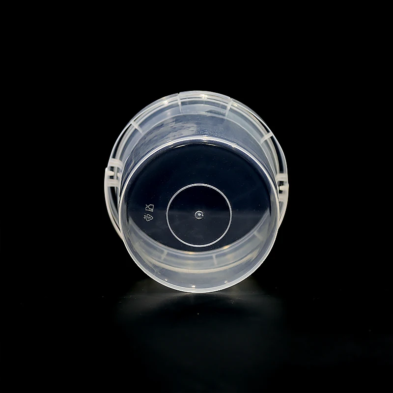 white clear plastic bucket with plastic handle