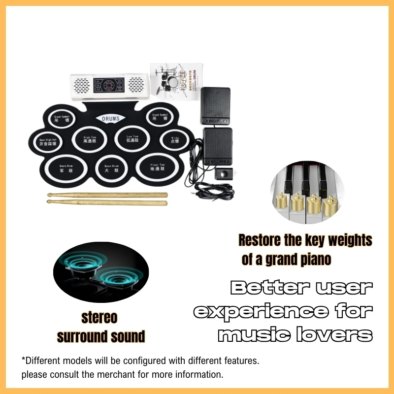 Portable 9-Pad Silicone Digital Hand Roll Drum Set for Kids - Fun, Safe, and Easy-to-Use Electronic Musical Instrument