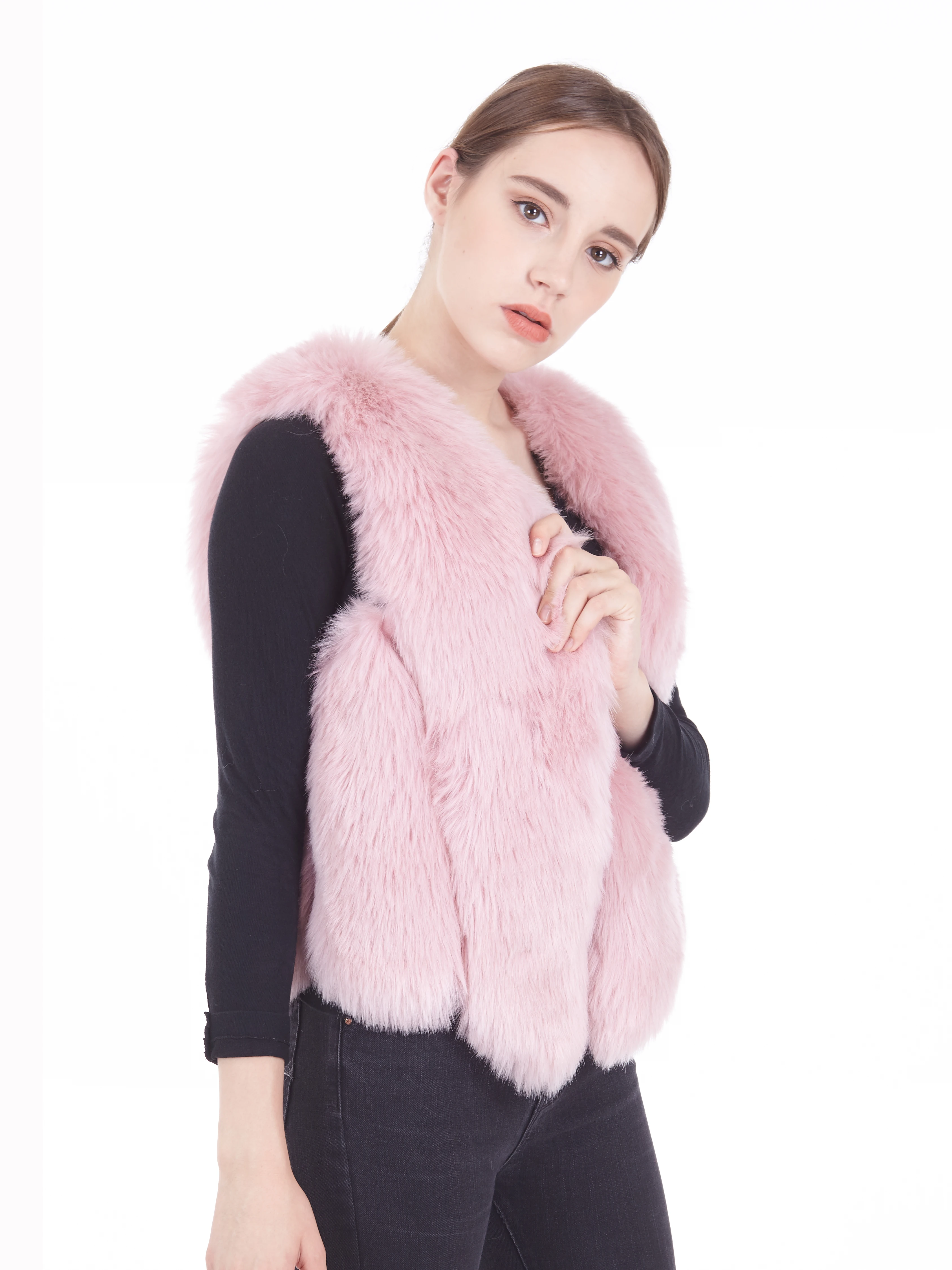 2023 Wholesale Classic Style Fashion Sleeves Women Faux Fur Waist Vest Short Vest for winter