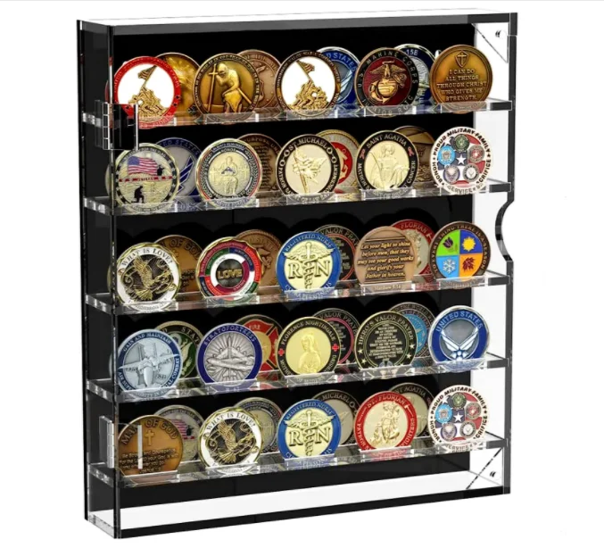 Custom counter freestanding  or wall mounted Acrylic Military Challenge Coin Display Case for Collectors