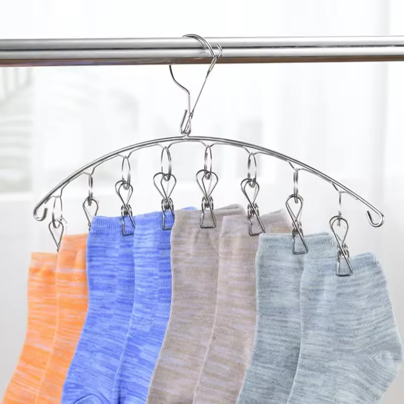 hot sales socks hanger with clips stainless steel clothes hanger sock drying hook scarf socks and underwear hanger