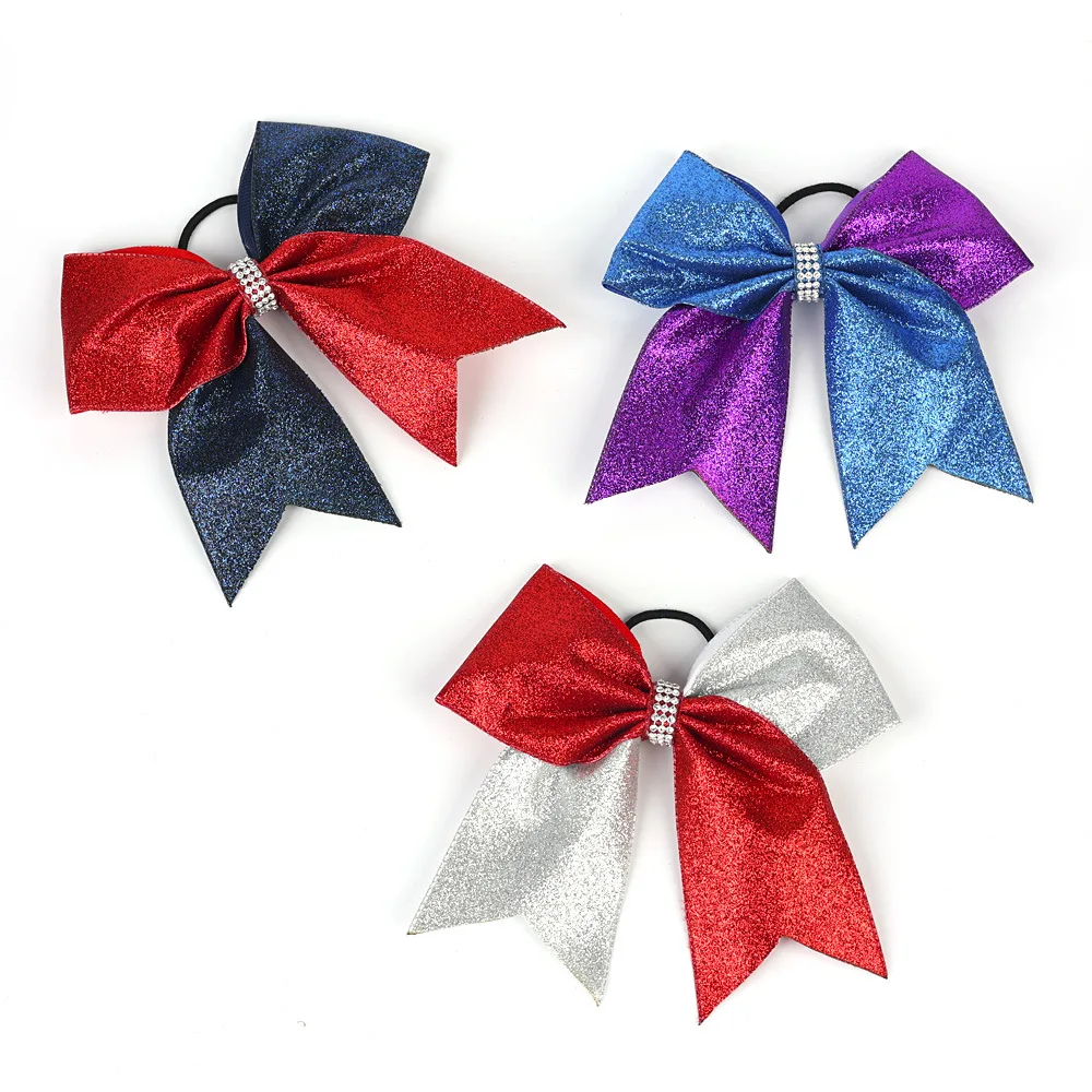 7 Inches Fashion Sparkling Glitter Cheer Leading Hair Bow Glitter Grosgrain Ribbon Bows Hair Band Hair Tie For Girls And Women