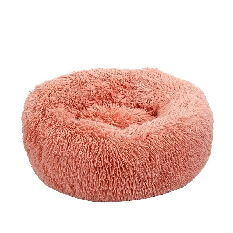 Qinghe Soft Plush Warm Round Plush Fluffy Donut Pet Beds Cushion Sofa Cat Dog Be