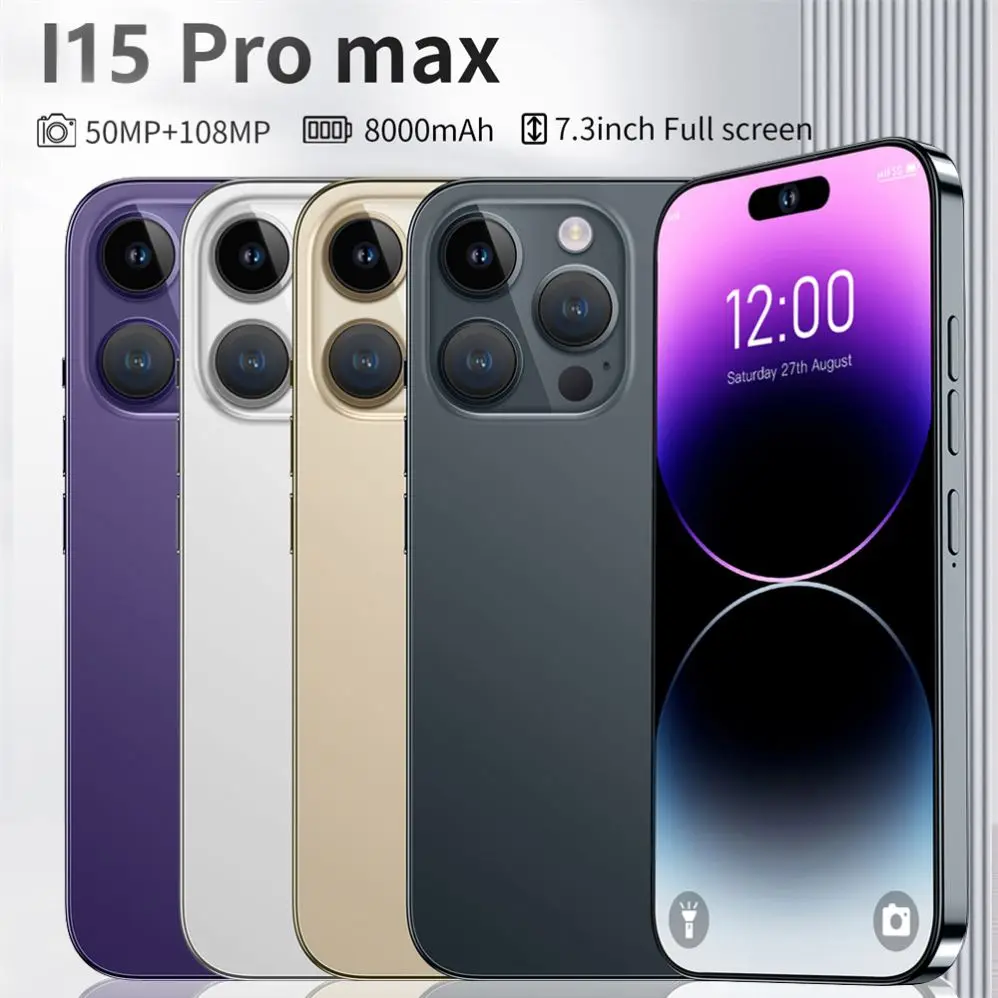 i15 pro max Android smartphone 10 core 5G LET phone 3 camera face ID Unlocked version mobile phonePopula