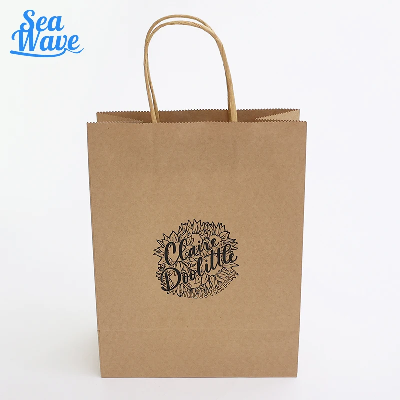 Изготовленный на заказ логотип напечатанный коричневый крафт-бумажный мешок для одежды подарочная упаковка для обуви оптовая продажа подарочный бумажный пакет