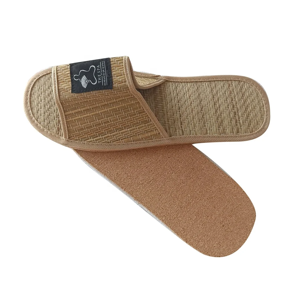 Eco Friendly bamboo palm cork material flip flops slippers disposable spa flip flops indoor hotel slippers