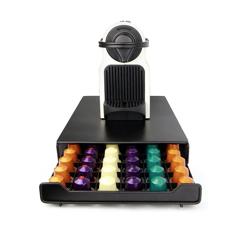 40 50 60 80 Pods Black Metal Bamboo Nespresso Capsules Storage Display Stand Rack Coffee Capsule Drawer For Home Office Kitchen