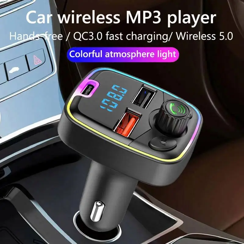 2024 Hot Car Type-c Charger Hands Free Calling Dual Usb Ports 85-108 Bt5.0 Bluetooth-mp3 Player Fm Transmitter