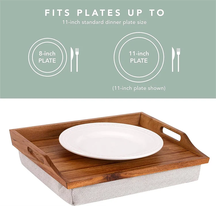 large Wood Bed Tray Lap Desk with Detachable Cushion, Serving Tray