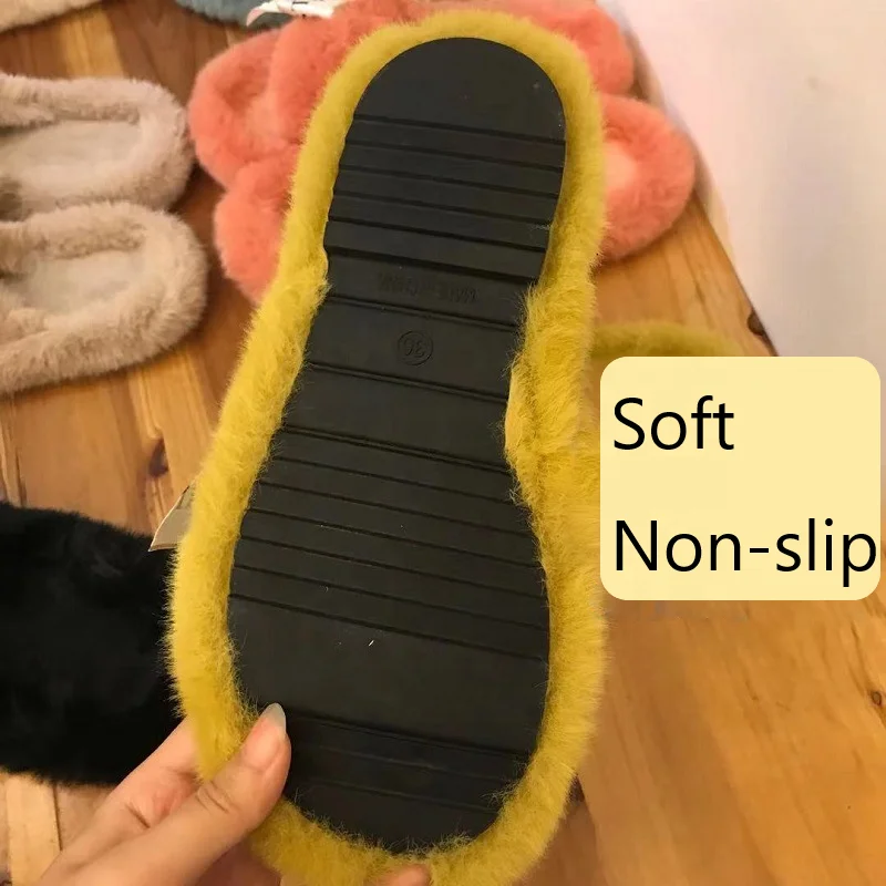 Custom  Cozy Fluffy Home Plush Ladies Winter Fuzzy House Furry Fancy Fashion Fur Slippers For Women