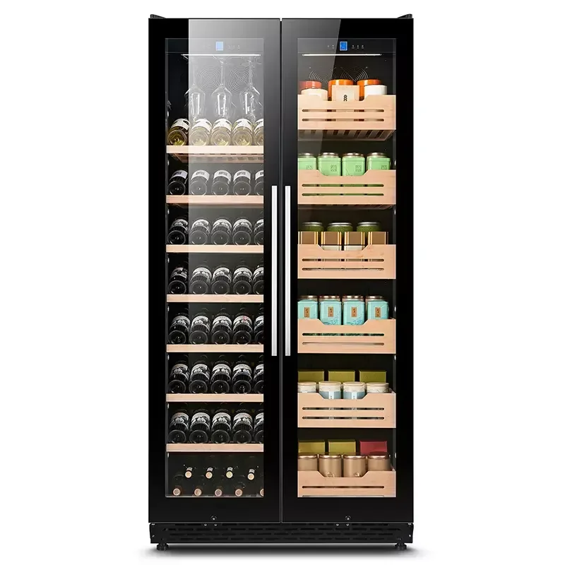 Wine Beer Fridge Double Temperature Door Type Cooler Dual Zone Wine Beverage Cooler Cabinet with French Door