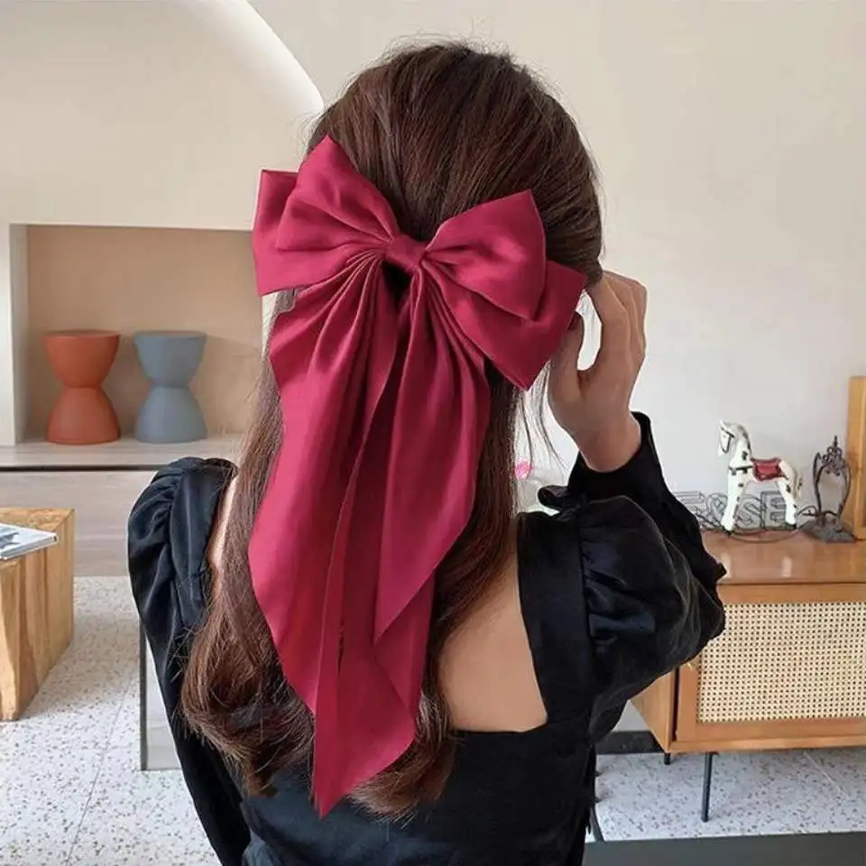 Long Tail Bows Clip for Girls Women Large Solid Hot Sale Fashion Women Accessories Hair Ribbon Bow Party Wedding