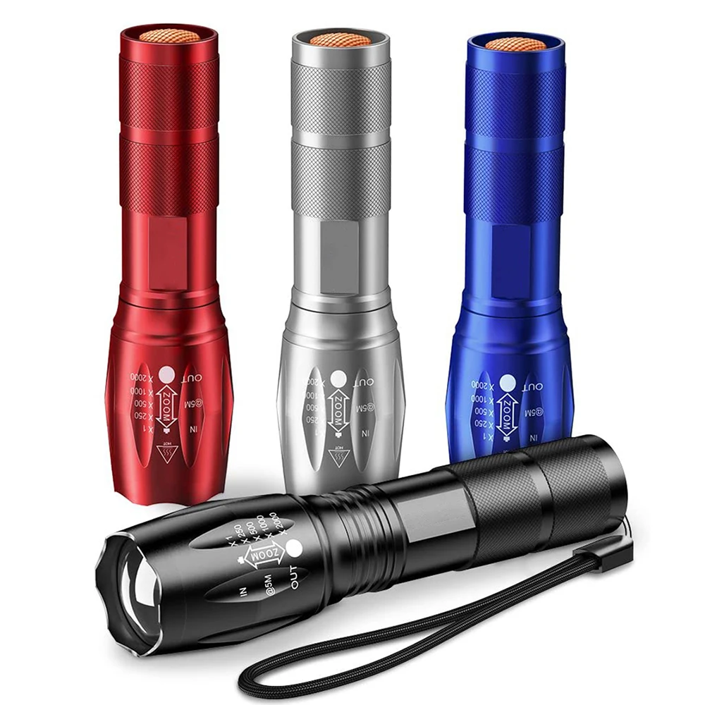 Pack of 4 Tactical Flashlights 800 Lumen Ultra Bright Waterproof LED Flashlight Colorful Torch