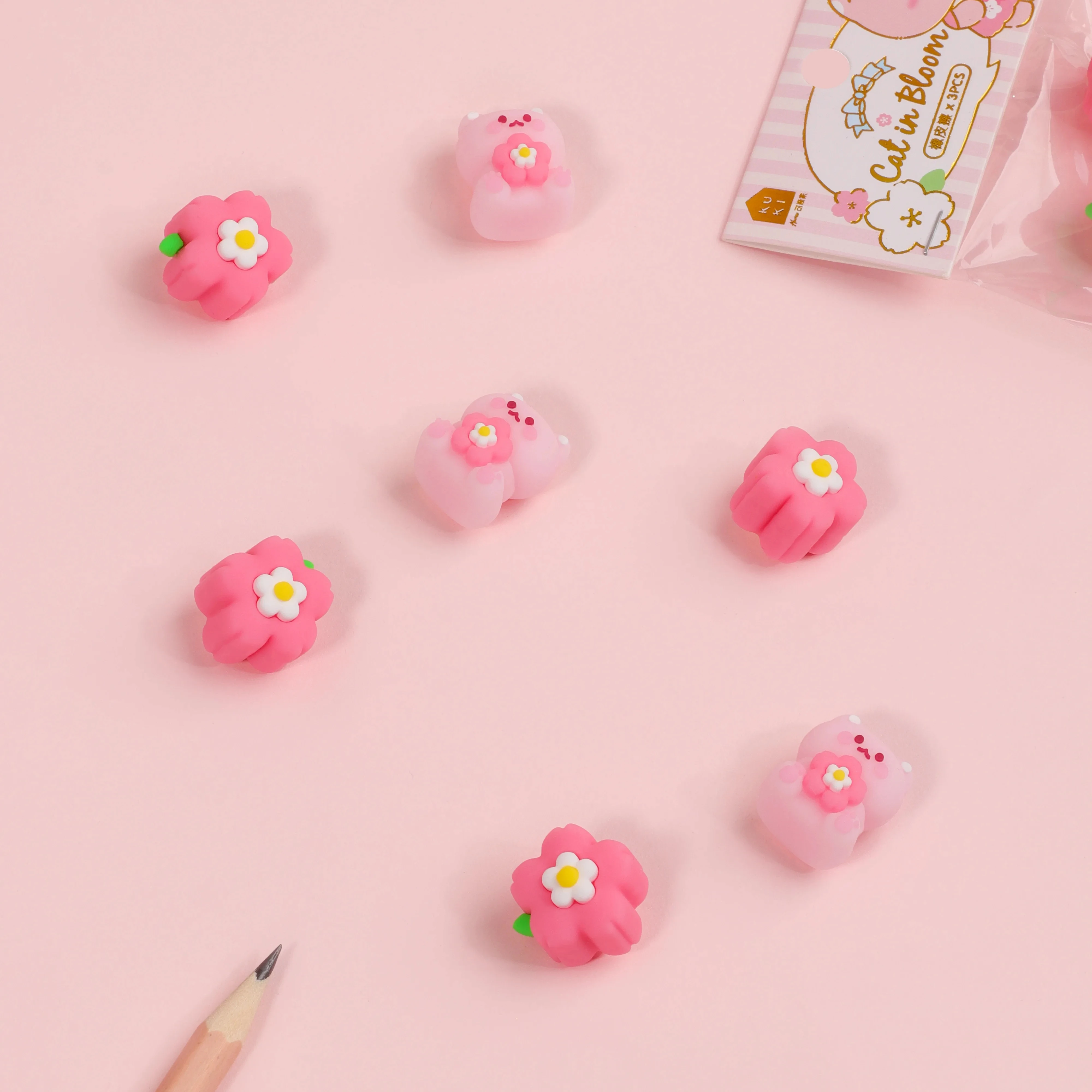 Pink Sakura Kitty Cute Style Sharing Package Kawaii 3D Eraser for Kids Students Fashionable Stationery for Study