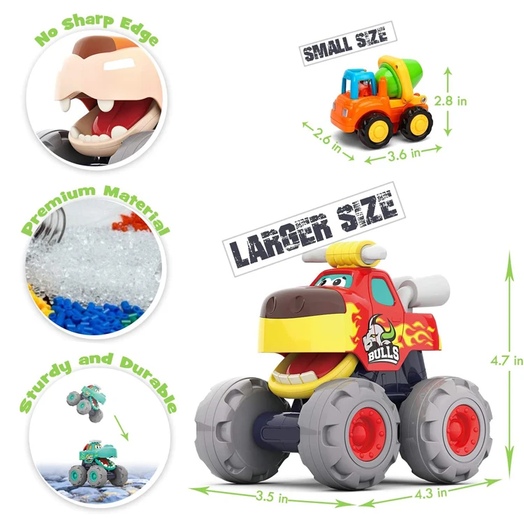 3 Pack Friction Powered Bull Leopard Crocodile Trucks Push and Go Car Toys for Toddler Boys Baby Gift