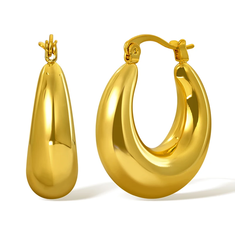Minimalist 18k gold plated oval chunky dome huggie hollow hoop earrings for woman