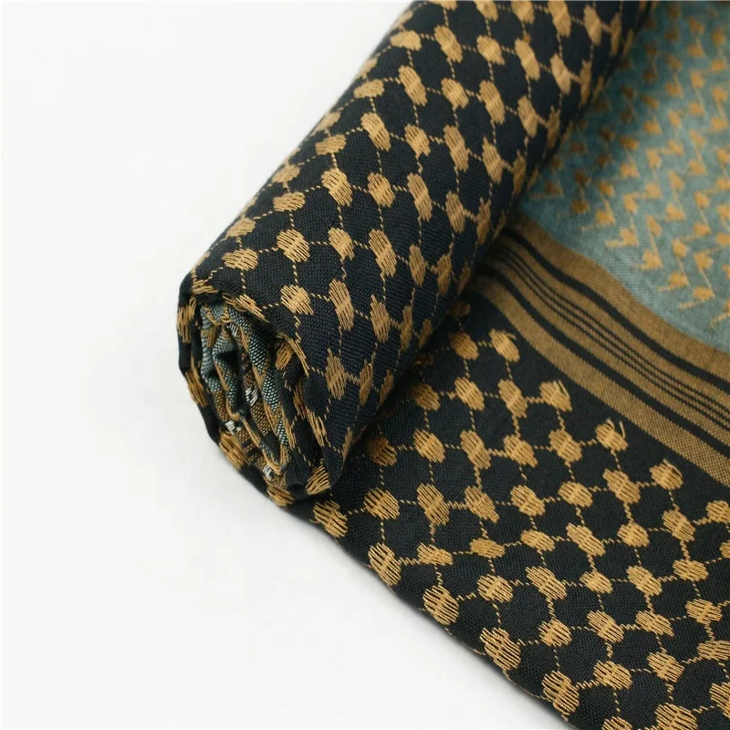 Factory woven pattern keffiyeh muslim arabic windproof desert wrap shawl shemagh hijab square man polyester scarfs yashmagh