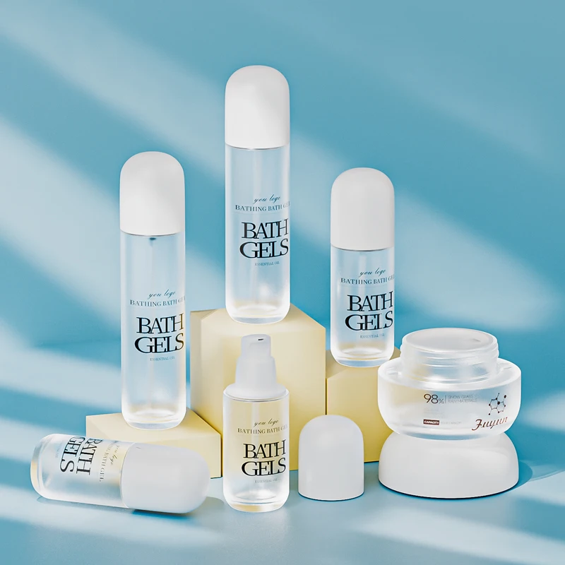 Luxury Unique 30ml 100ml 50g Frosting Cosmetic Glass Bottle Sets Glass Jar For Skincare Face Cream Lotion Bottle