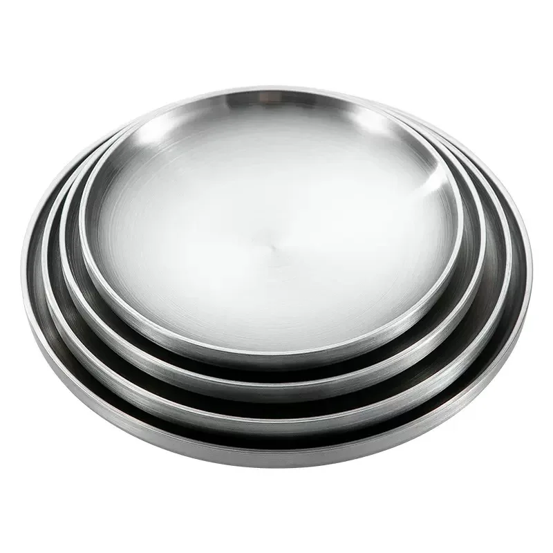 High Quality kitchen accessories Korean Double-layer Dish Silver Round Sauce Dishes Barbecue Dish