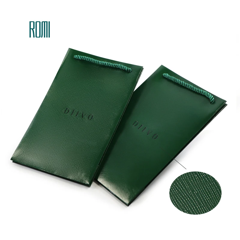 Romi High Quality Green Packing Paper Bag Custom Shopping Gift Jewelry Packaging Paper Bag