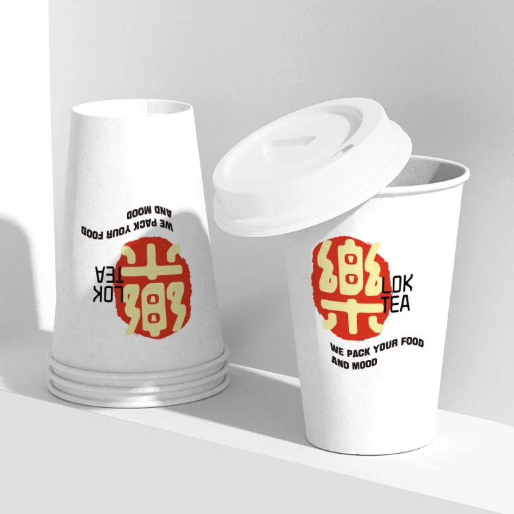 LOKYO Wholesale coffee cups disposable 16oz 22oz take out white paper cup with lids