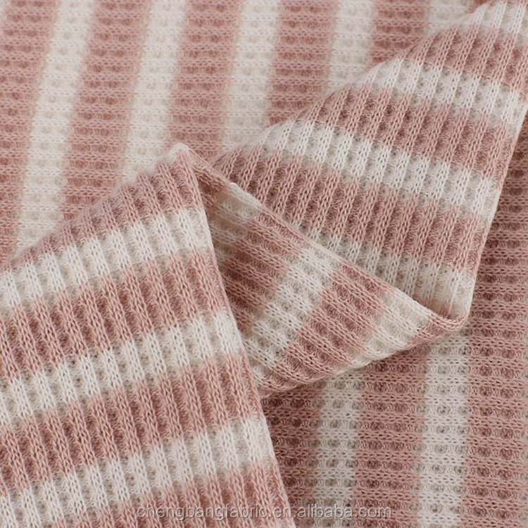 Chengbang Knitting Carded Yarn Type and 100% Yarn Ddyed Cotton Material Stripe Waffle Fabric for Dress