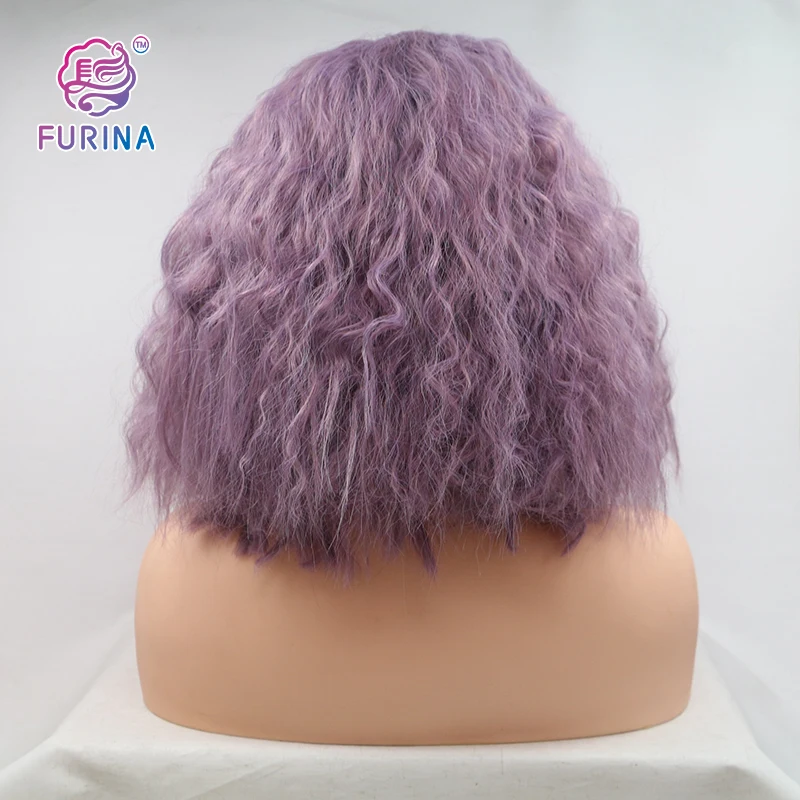 Furina Fashion Purple Fluffy short Bob curly hairpiece wigs synthetic hair for white women heat resistant fiber synthetic wigs