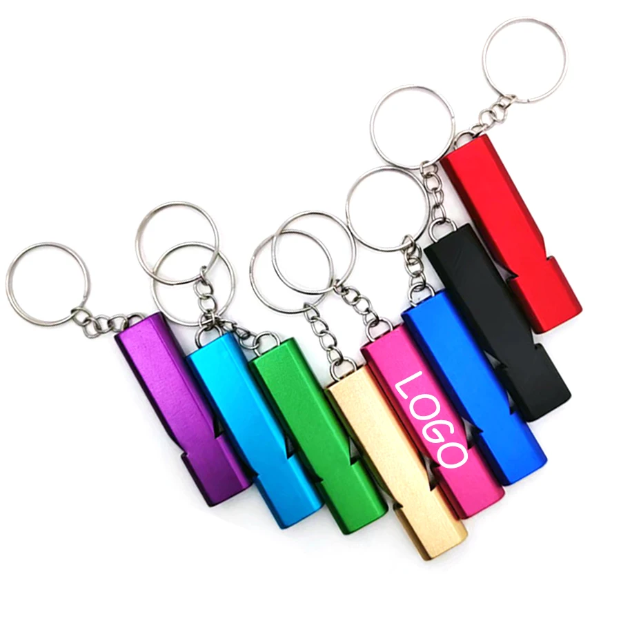 120DB Outdoor printed LOGO Self Defense Safety Metal Keychain Emergency Whistle for Camping Hiking Sports Dog Training