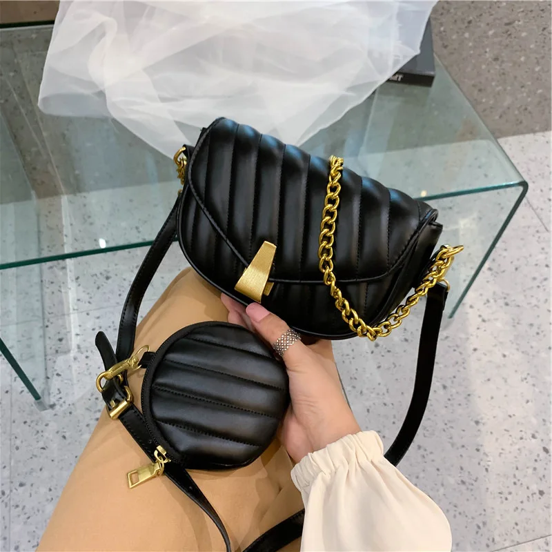 New Trendy PU Leather Mini Crossbody Bag for Women Purses and Handbags 2022 Women New Design 2 Pieces Lady Hand Bags