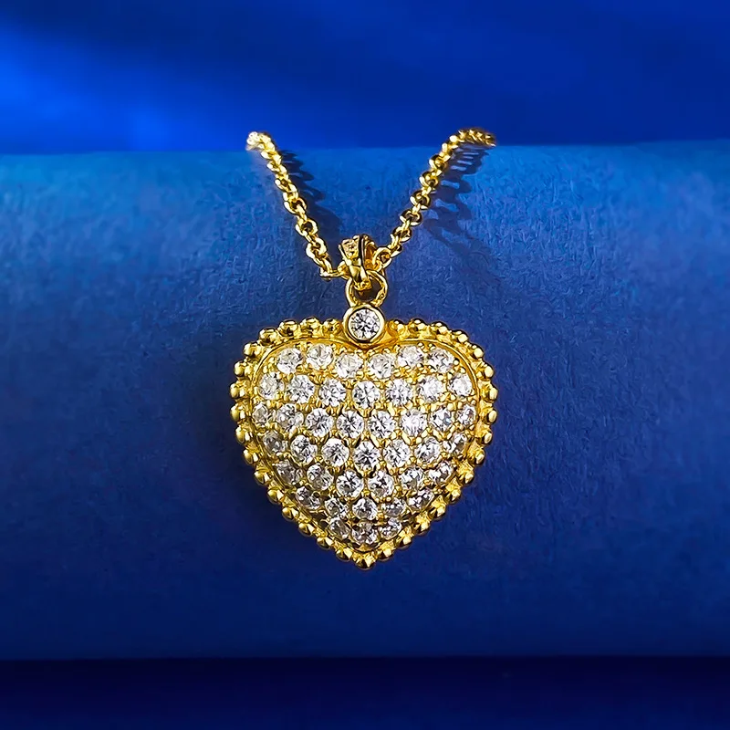 S925 silver gold-plated antique luxury set with diamond heart double-sided pendant, Chinese style necklace, wedding jewelry