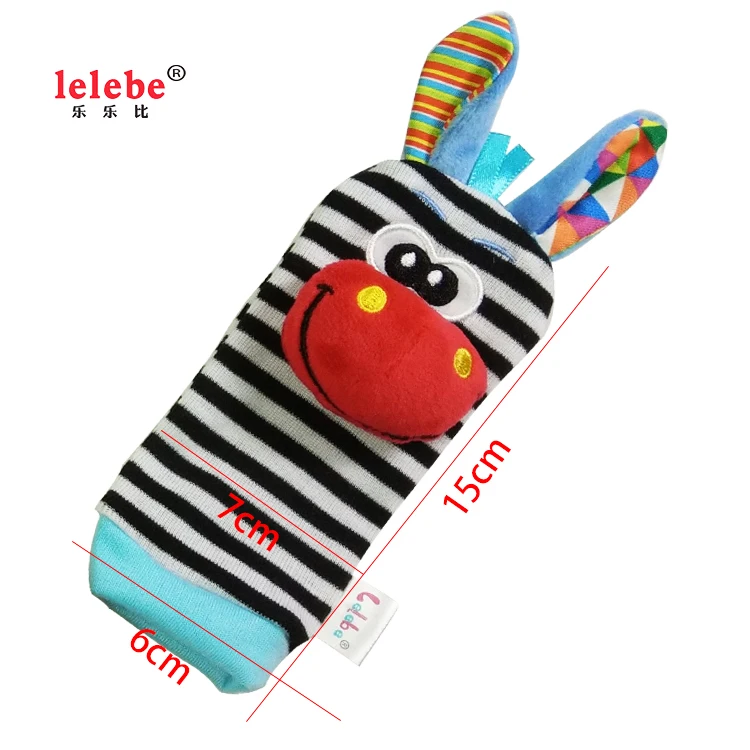 
customization Animal Head Stationery Plush Striped Socks Baby Wrist Belt Bell Socks Foot Bell Baby Toys 