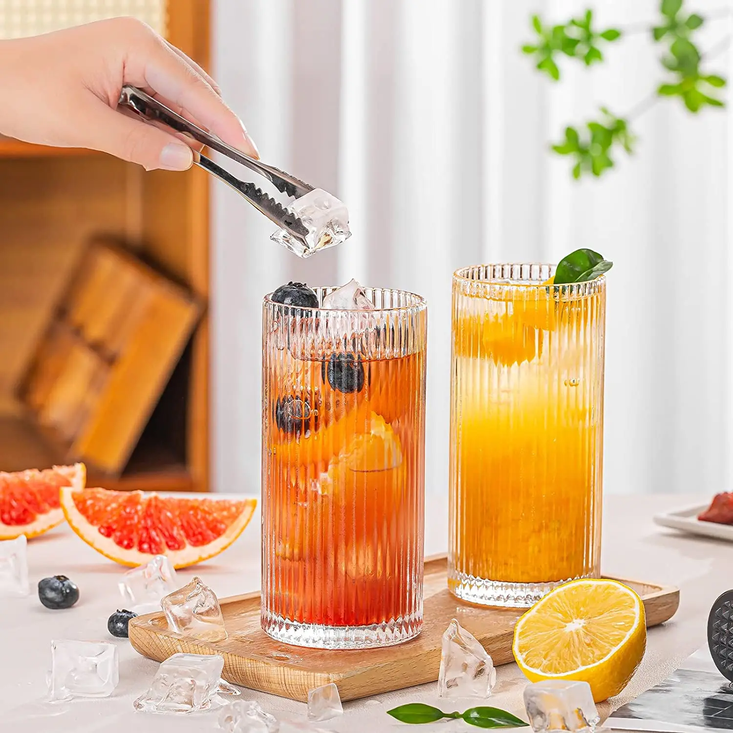 High quality business Reusable juice Glass Cup Christmas Gift Boxes For frinking Glasses Ribbed Glass