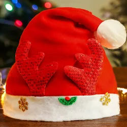 Led Light up santa Hat Merry Christmas Decorated Felt Santa Claus Winter Hats Logo with Light for Adults and Kids