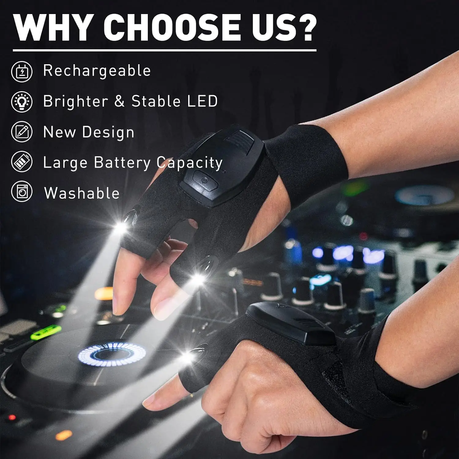 Rechargeable LED Flashlight Gloves Gifts for Men Unique Birthday Stuff and Tools for Repairing Fishing Camping