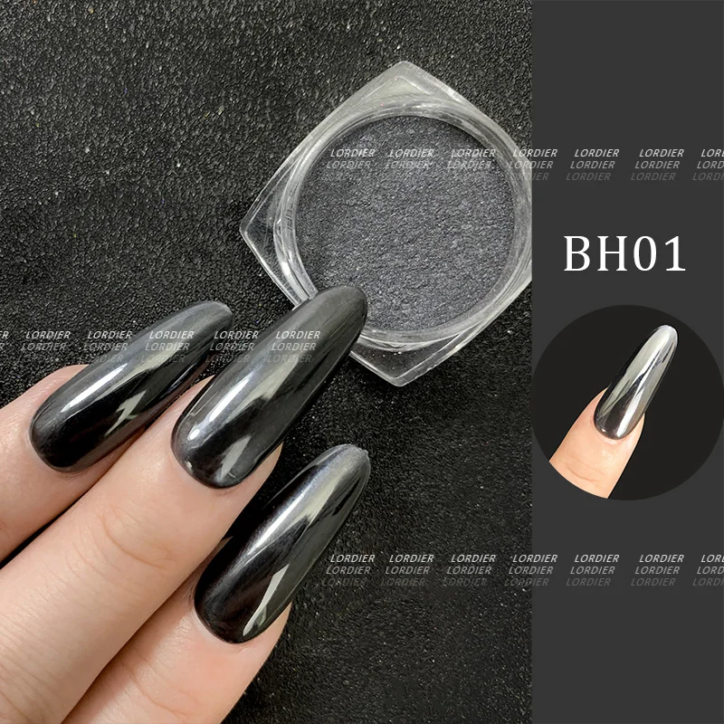 Super Magic Mirror Black Metallic Chrome Powder Black Mirror Pigment Nail Art