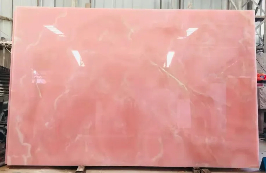 3/4' Crystal Pink Onyx Marble Slab Bathroom Vanity Countertop Backlit Feature Wall Luminous Coffee Table Furniture Table Top