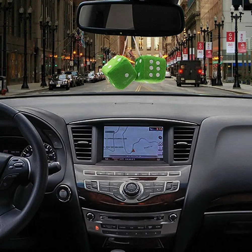 Fuzzy Dice White Dots Rear View Mirror Hangers Vintage Car Pendant Interior Decoration Auto Accessories