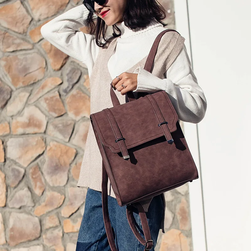 custom New Korean style simple PU leather women college style backpack fashion girls middle school student bag