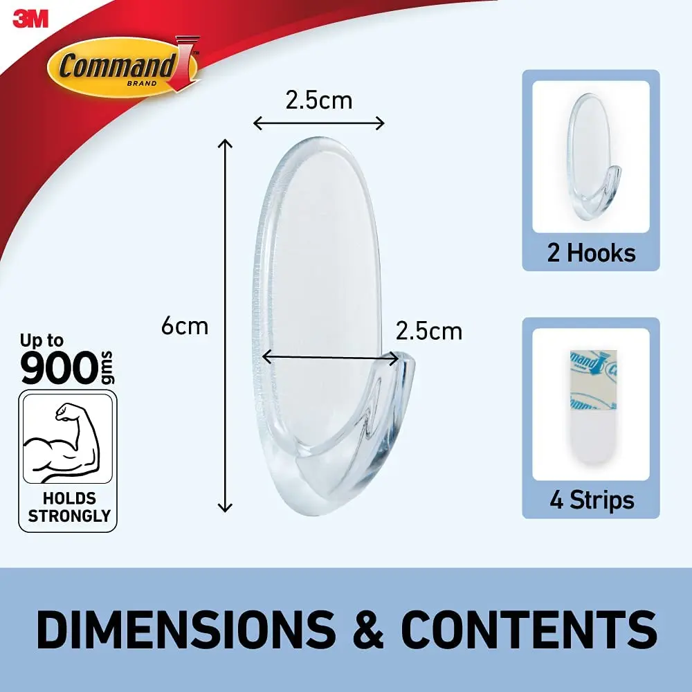 Command Clear Hooks Medium, command clear strips 2-Hooks/Pack, Organize Damage-Free Command Transparent hook