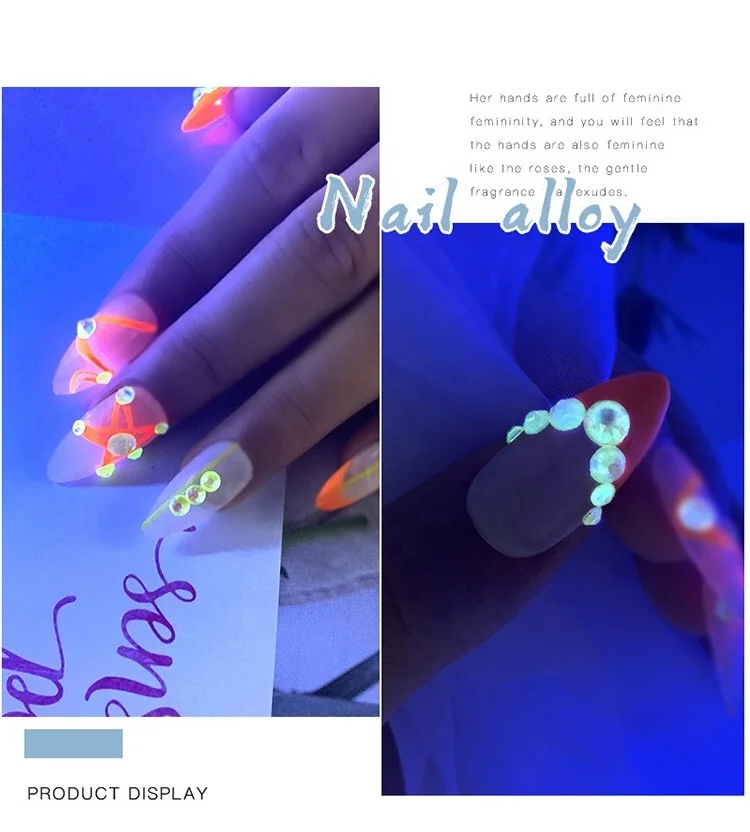 Wholesale Mixed Sizes Luminous Nail Rhinestones Crystal Shiny Nail Flat Drill Flash Glass Nail Art Decorations Tools
