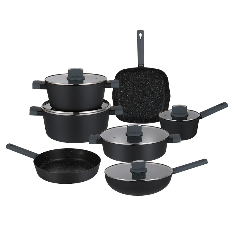 Colli  black Aluminum Kitchenware Frying Pan Low Pot Casserole Baking Pan Set Nonstick Coated with Bakelite Handles