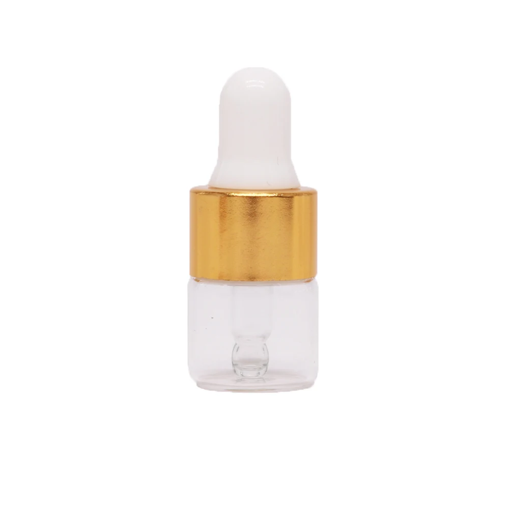Wholesale 1ml 2ml 3ml 5ml clear glass dropper bottles vials sample tester with gold aluminium cap