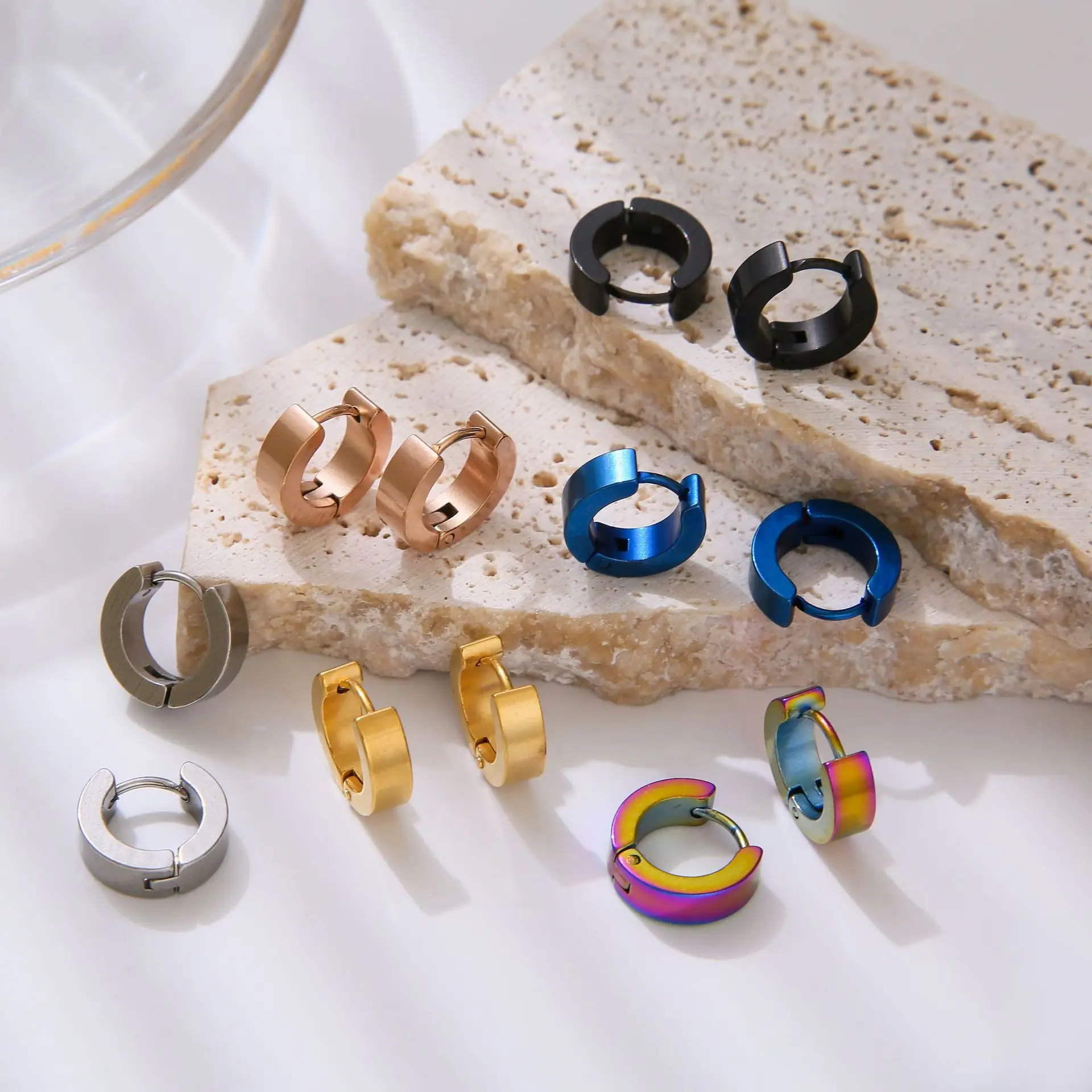 Black Earrings Boys Earrings Custom Stainless Steel Wholesale Custom Hot Sale Colorful Hip Hop Ear Clip Ears Mens Trendy Opp Bag