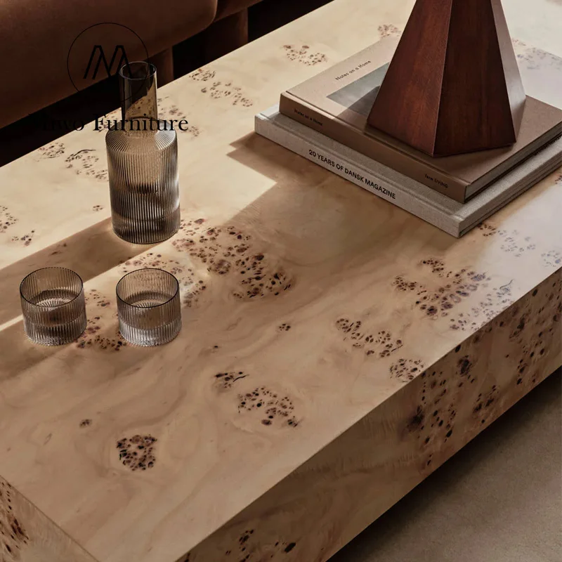 luxury modern Natural Burl  Wooden Coffee Table Living Room Furniture Hotel lobby reception Rectangle design centre tea table