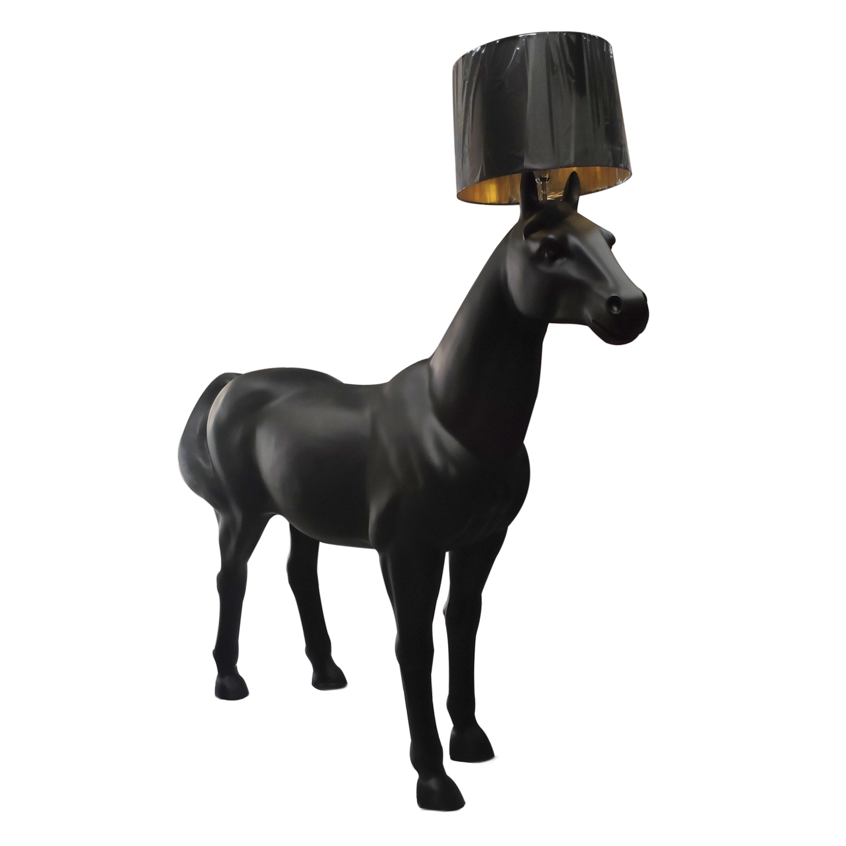 Hotel Home Black Horse Lamp Decoration Lighting Large Resin Statue Standing Light Sculpture Floor Lamp