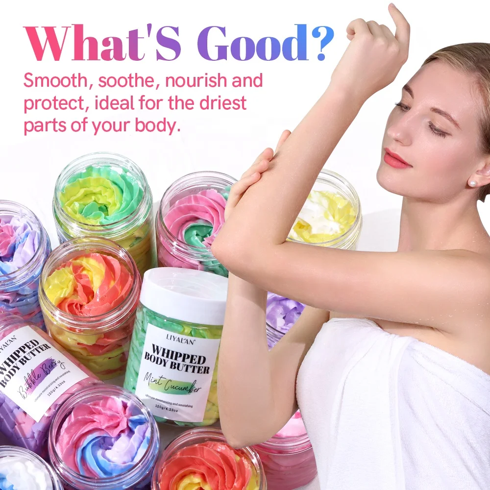 Custom Logo Whipped Cream Skin Moisturizing Lightening Coconut Oil Colorful Whipped Shea Body Butter