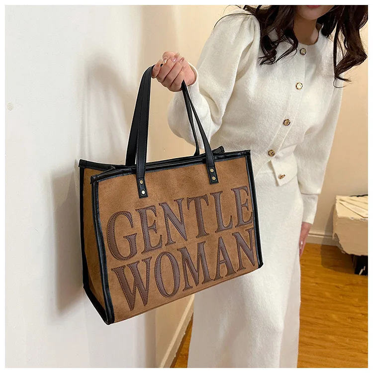 Good Quality Thai Gentle Woman Embossed Letter Suede Tote Bag