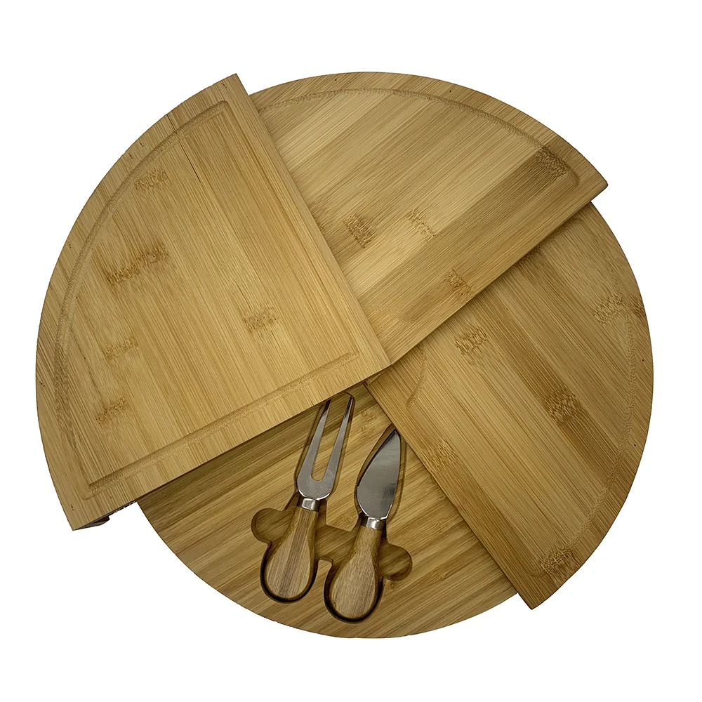 Складная бамбуковая доска для сыра с 2 ножами, в качестве компактного клина диаметром 13 дюймов
