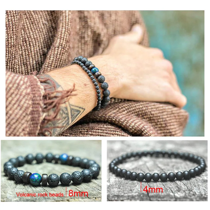 European Best Selling Energy Healing Natural Stone Bracelet Natural Lava Volcanic Stone Beads Bracelet for Men Unisex